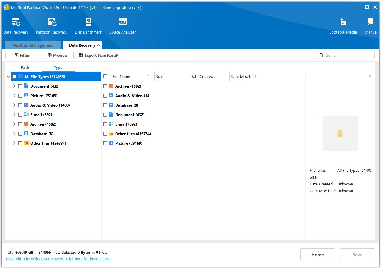 click Type in MiniTool Partition Wizard