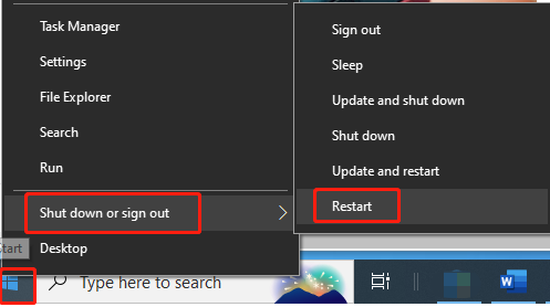 restart the computer from the Start menu