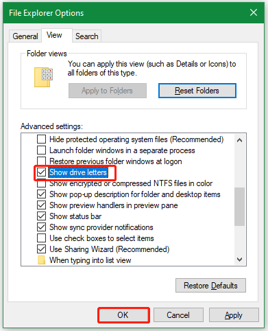 select Show drive letters in Folder Options