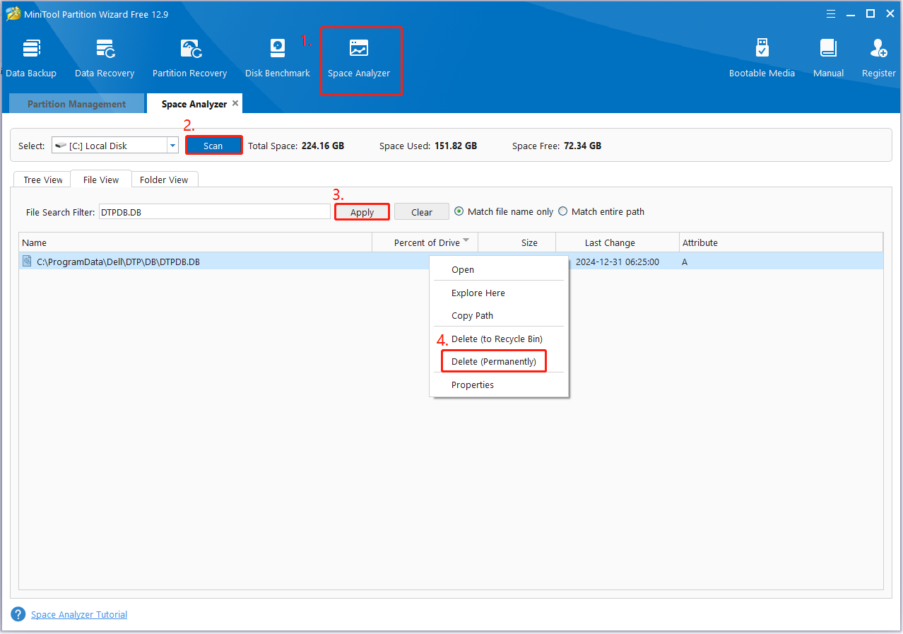 delete DTPDB.DB file using Partition Magic