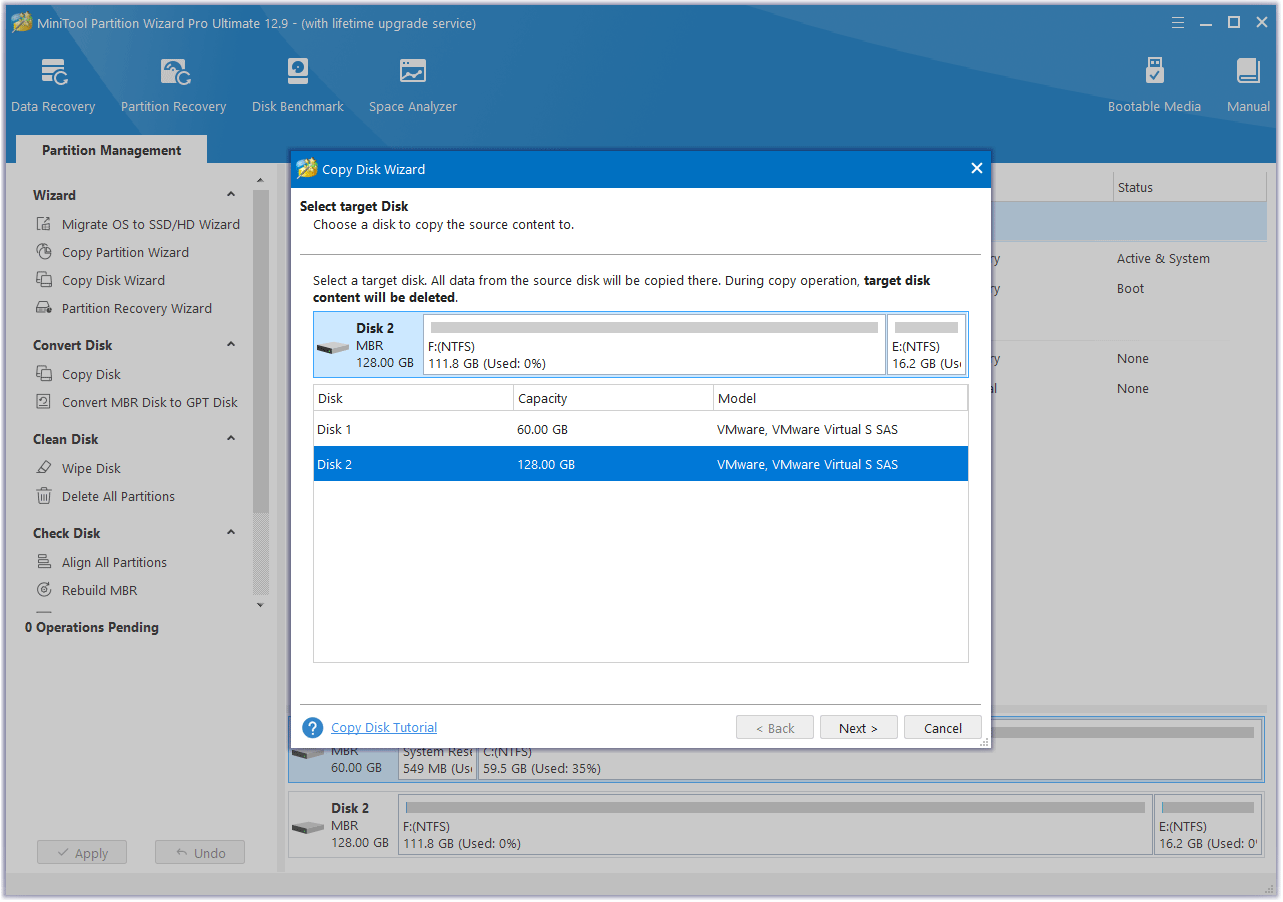 select the destination drive MiniTool Partition Wizard