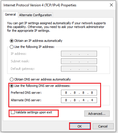 change the DNS server addresses