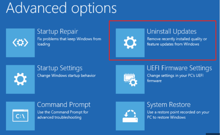 click Uninstall Updates on Advanced options