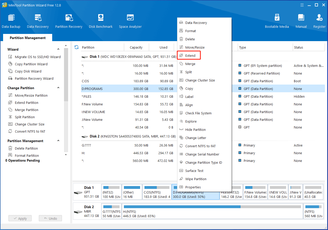 Partition Magic extends the partition