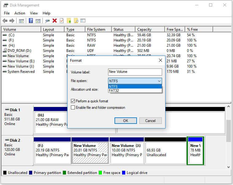 format a hard drive with Disk Management