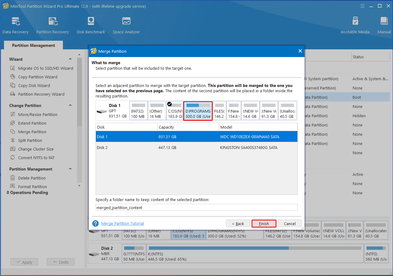 choose what to merge and let Partition Magic execute the operation