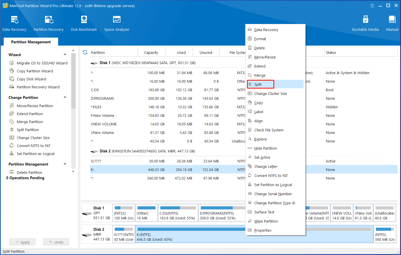 split K partition in Partition Magic