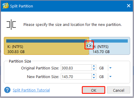 split partition via Partition Magic