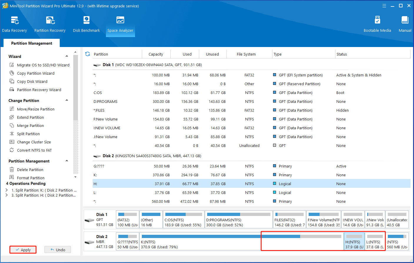 view partition splitting effect and let Partition Magic apply the operation