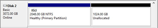 disk space over 2TB is marked as unallocated