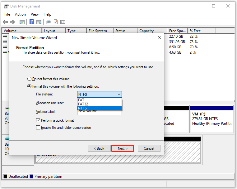 configure partition parameters