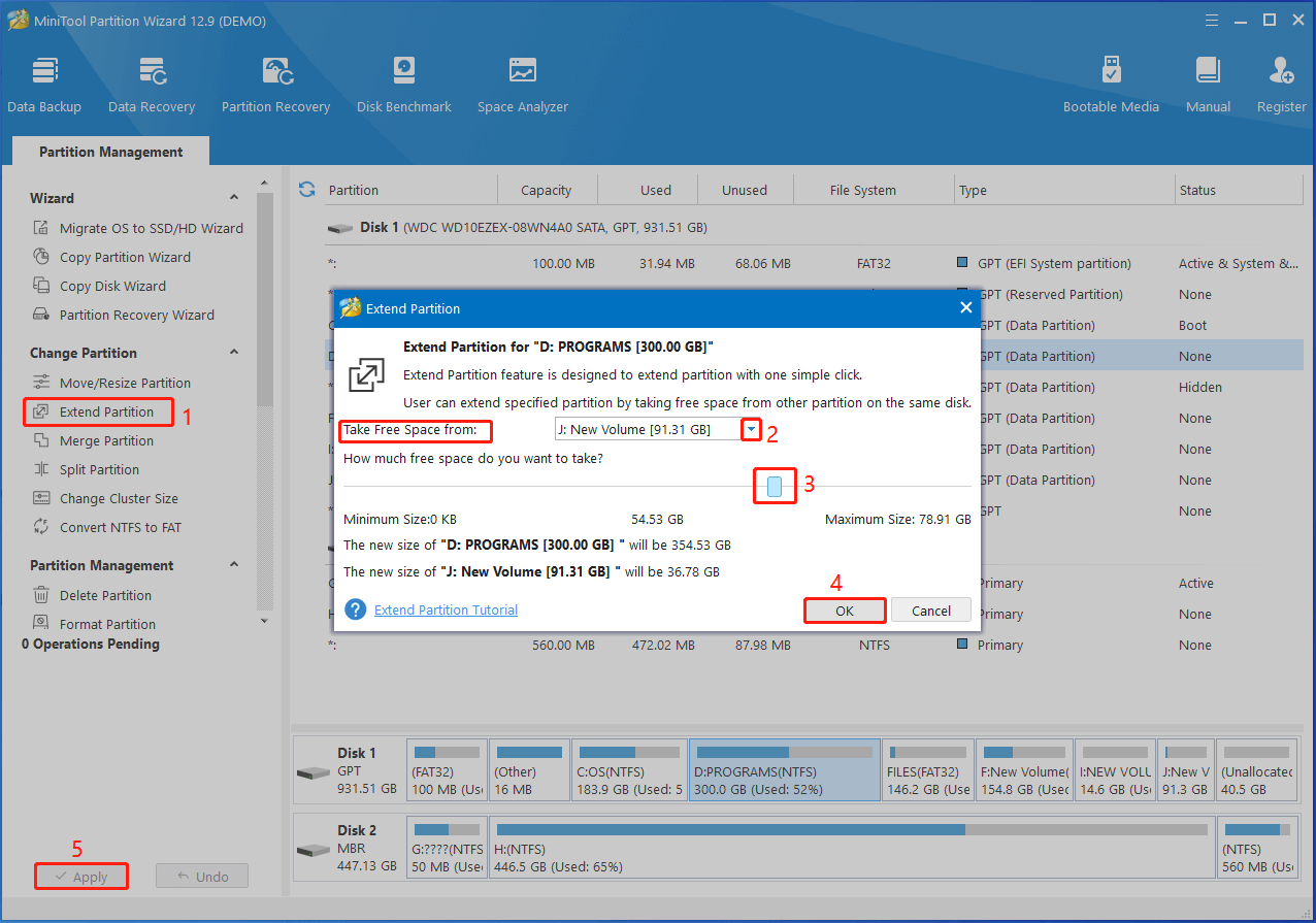 extend partition in Partition Magic