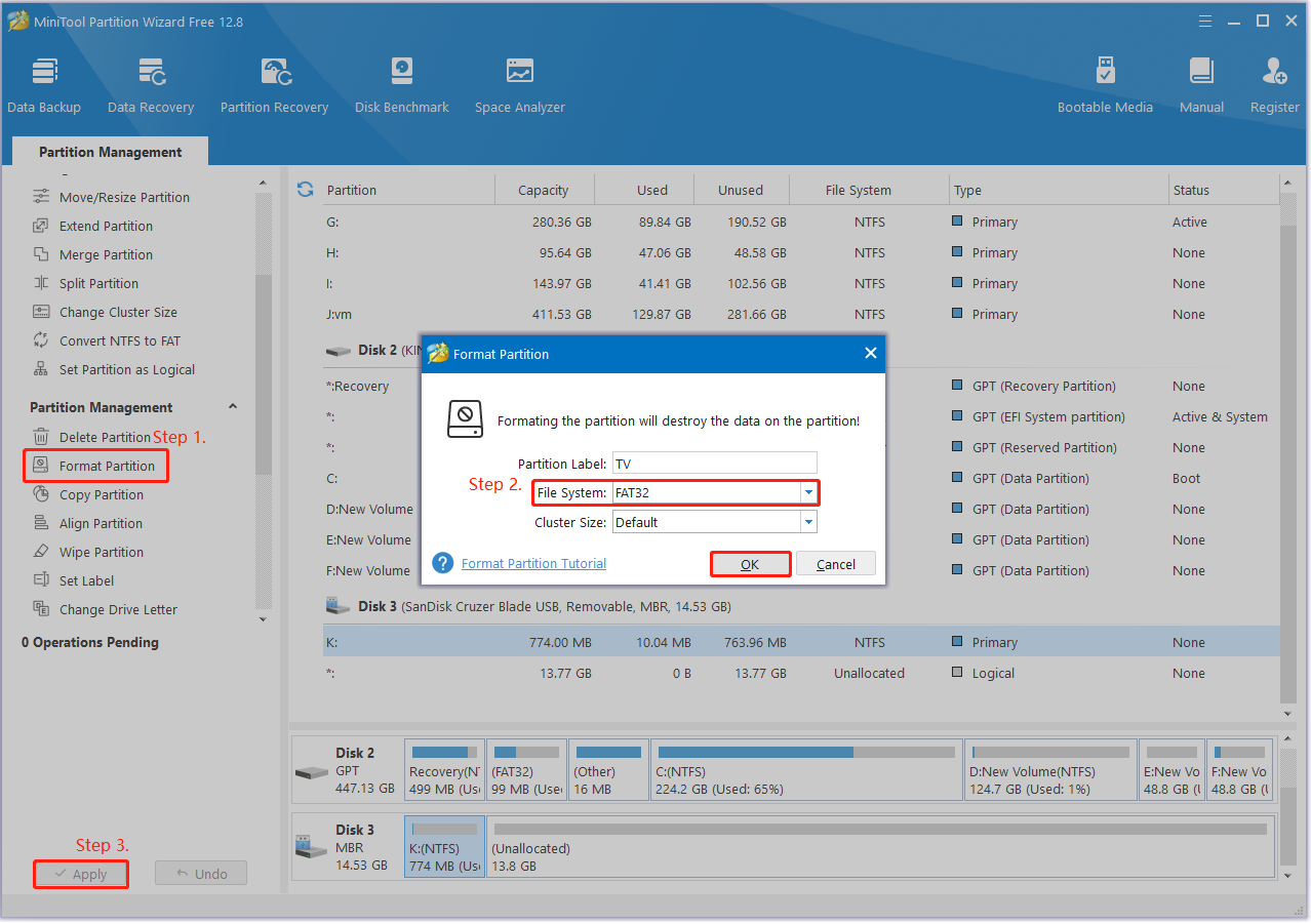 format USB to FAT32 using Partition Magic