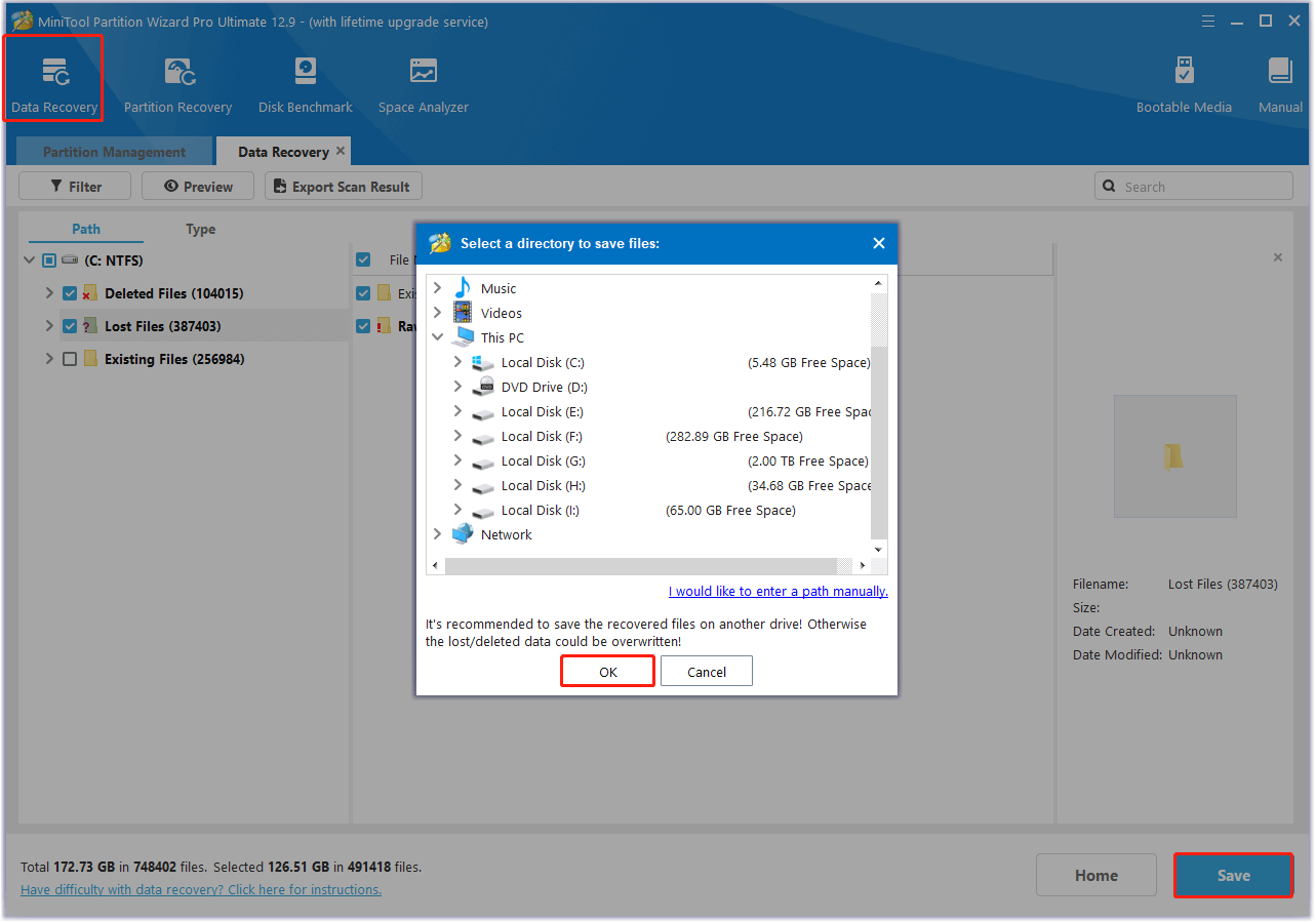 use the Data Recovery feature in MiniTool Partition Wizard