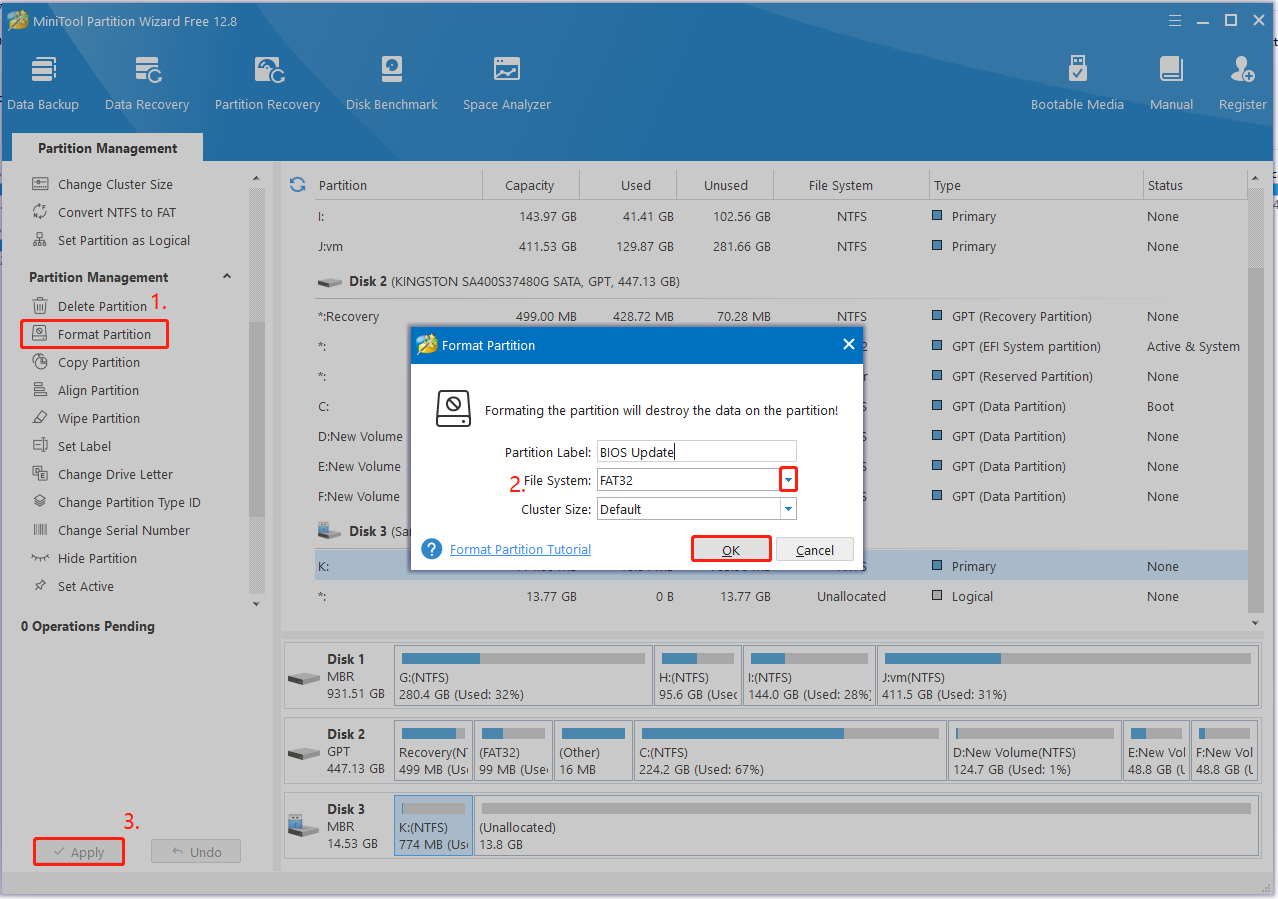 format the USB to FAT32 using Partition Magic