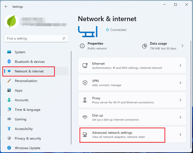 click Advanced network settings