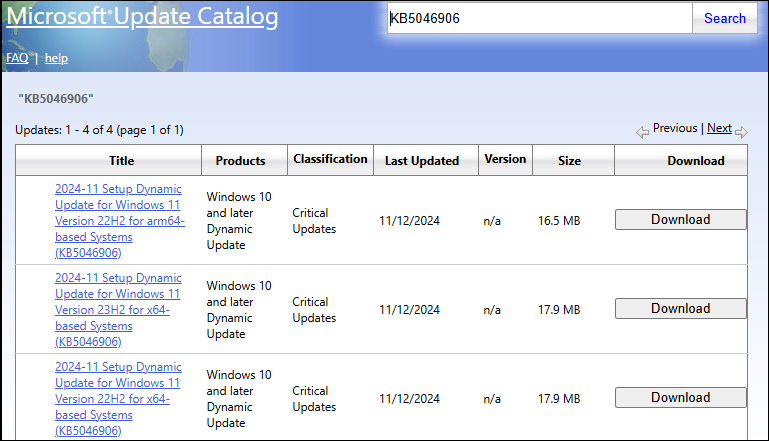 the KB5046906 download interface