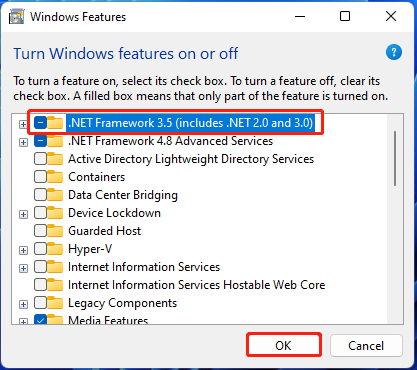 enable NET Framework 3.5 on Win11