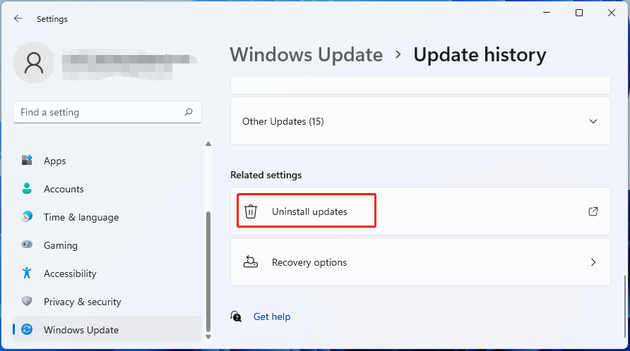 click Uninstall updates on Win11