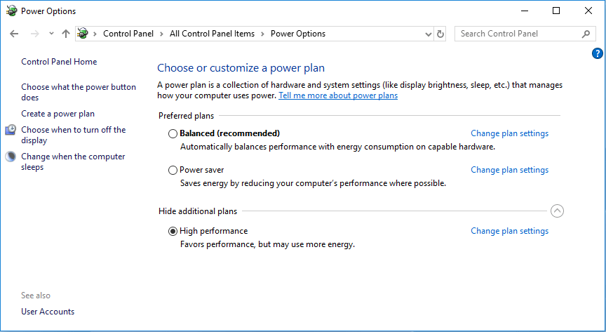 enable High performance power plan