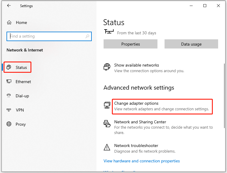 navigate to Change adapter options