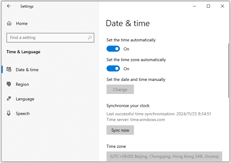 check date and time settings