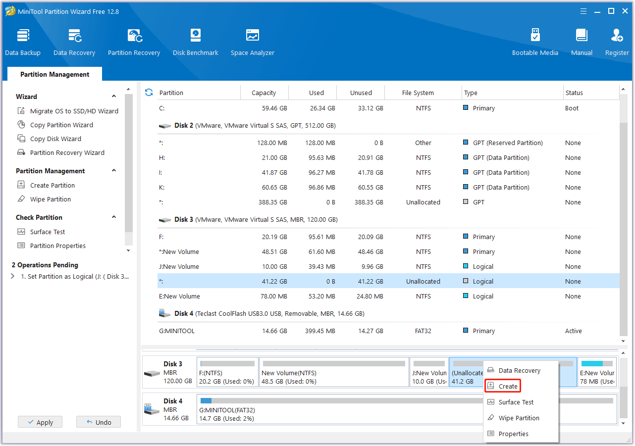 create partition with MiniTool Partition Wizard