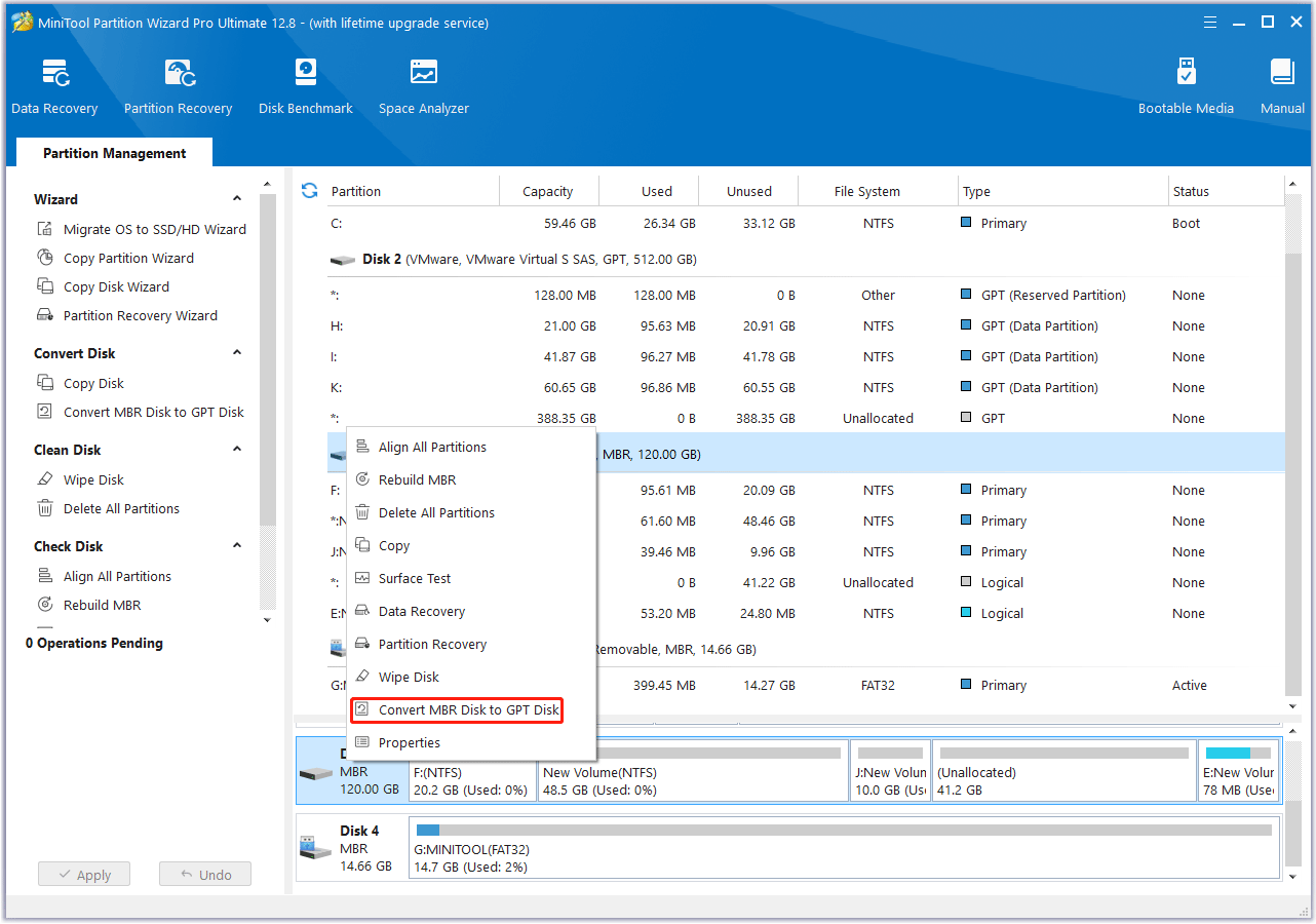 convert MBR Disk to GPT Disk