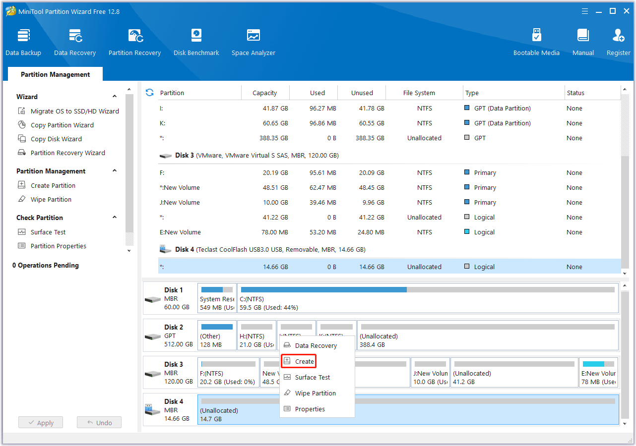 create a partition on USB or SD card