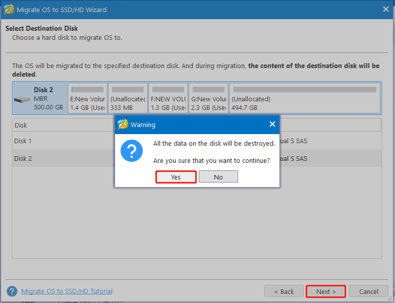 select Target disk on MiniTool