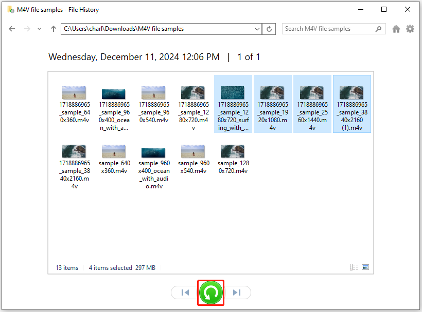 use File History feature to recover deleted M4V files