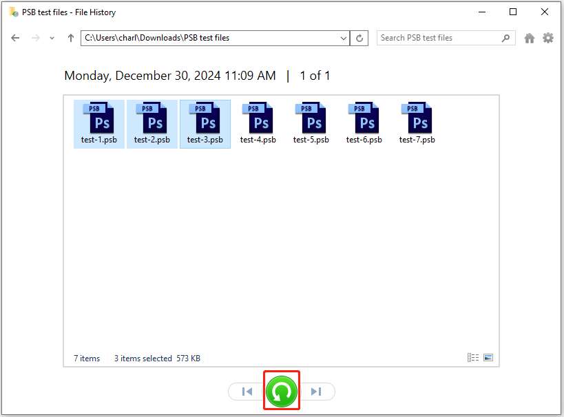 recover deleted PSB files from File History