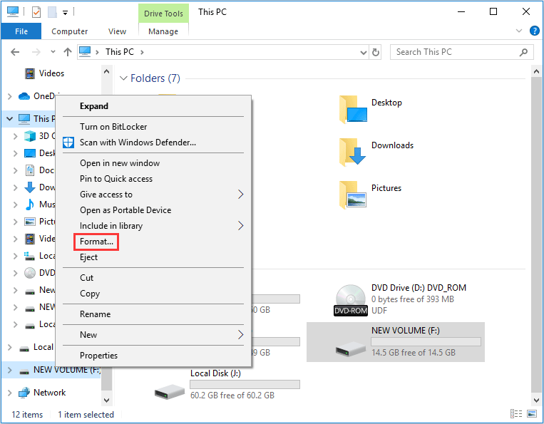 format a drive in File Explorer