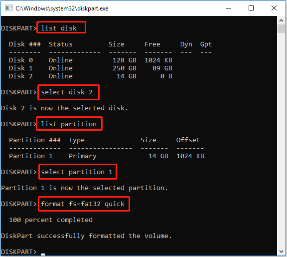 format a partition with diskpart