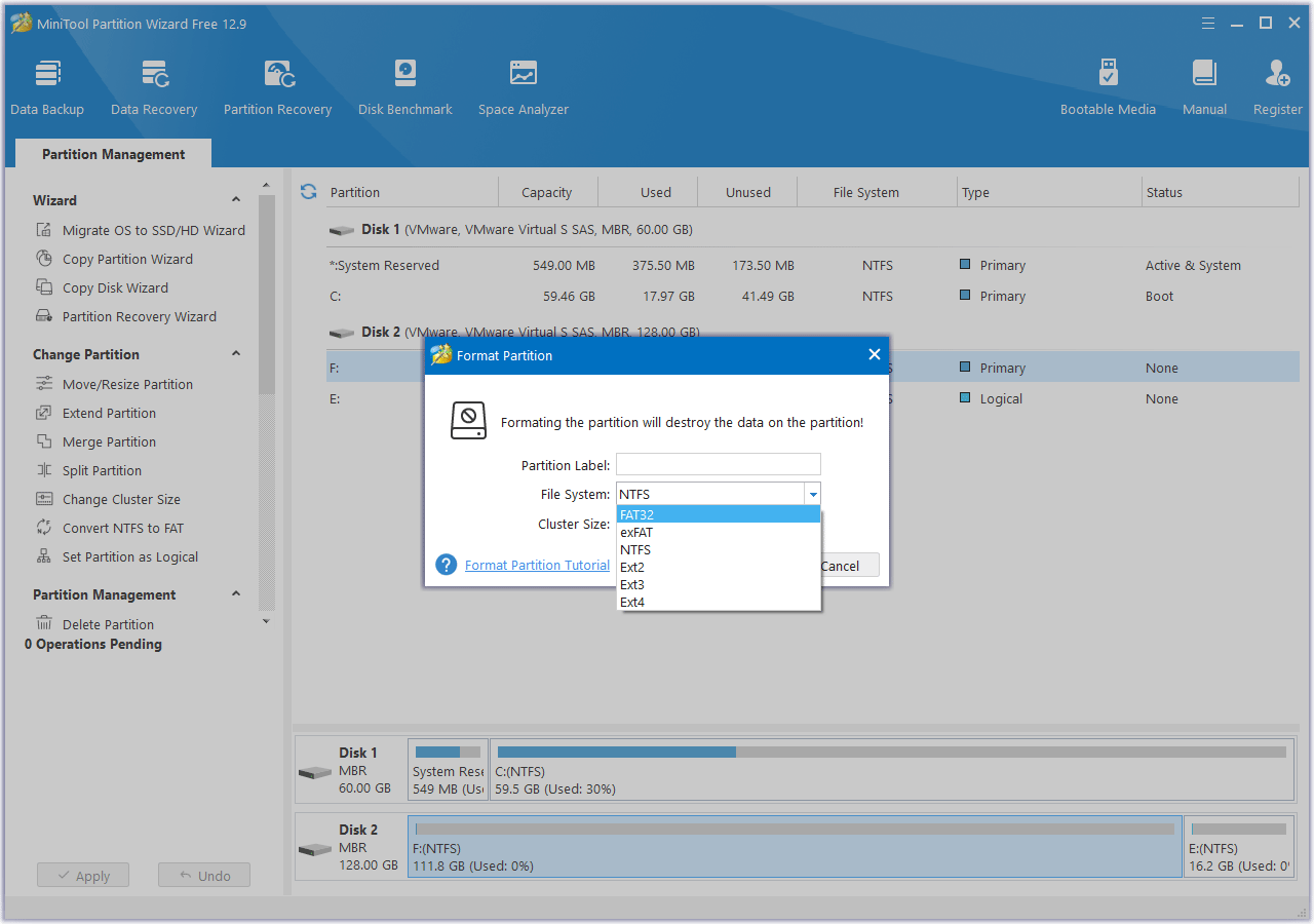 choose a file system MiniTool Partition Wizard