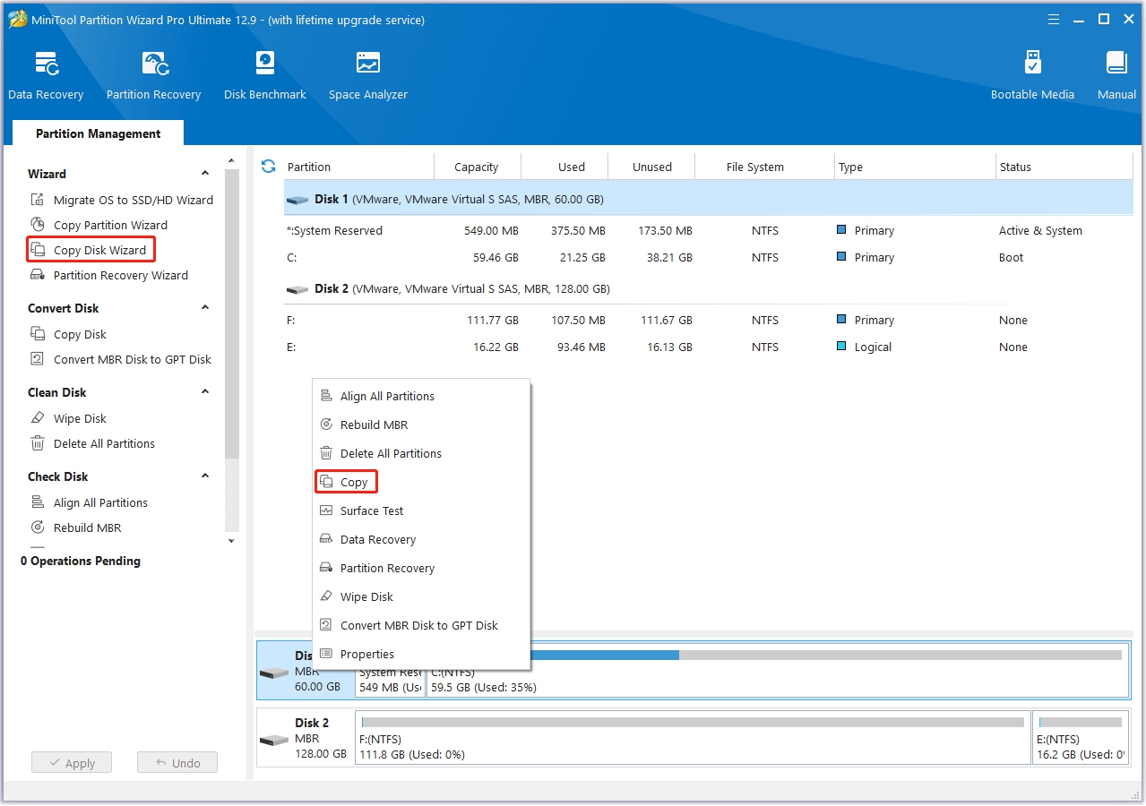 clone disk MiniTool Partition Wizard