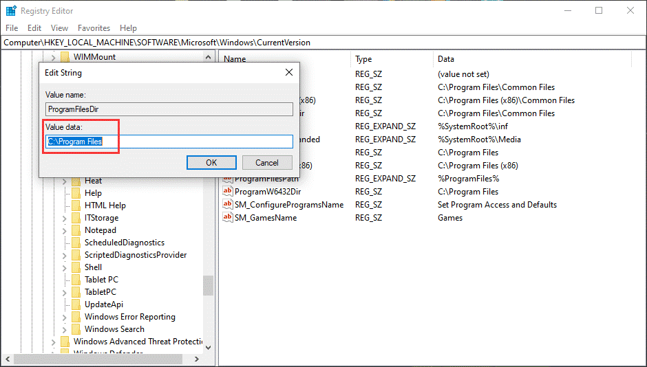 stop programs installing on C drive via Registry Editor