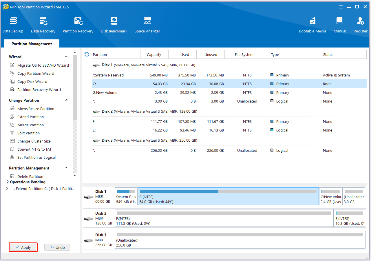 click Apply MiniTool Partition Wizard