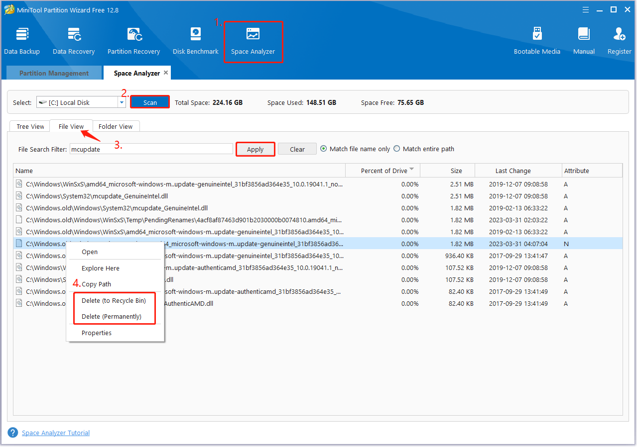 delete MCU update file using Partition Magic