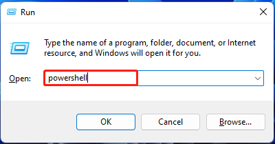 type powershell in the Run box