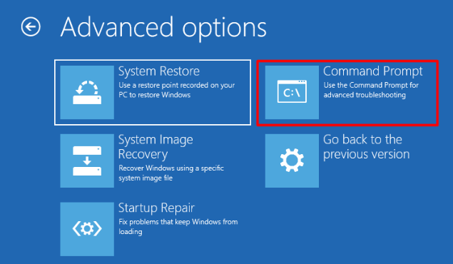 select Command Prompt in WinRE