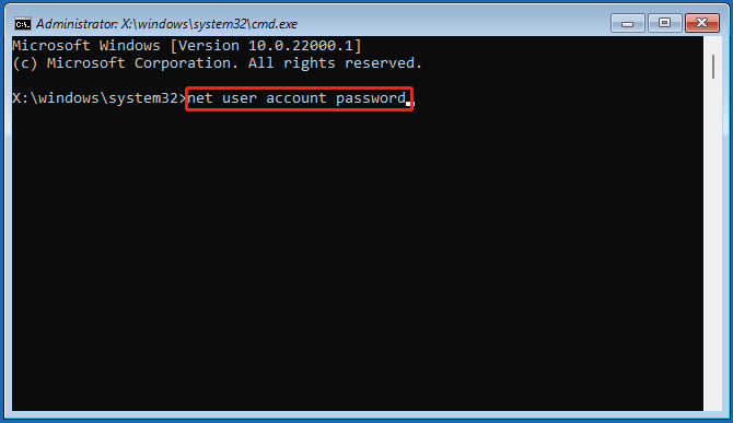 reset your password with Command Prompt