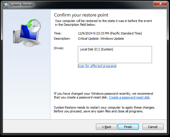 perform system restore