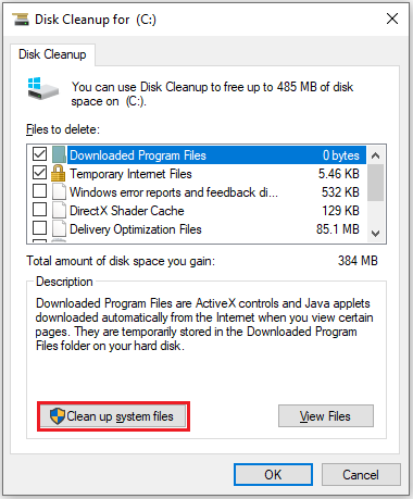 click OK to clean up disk files