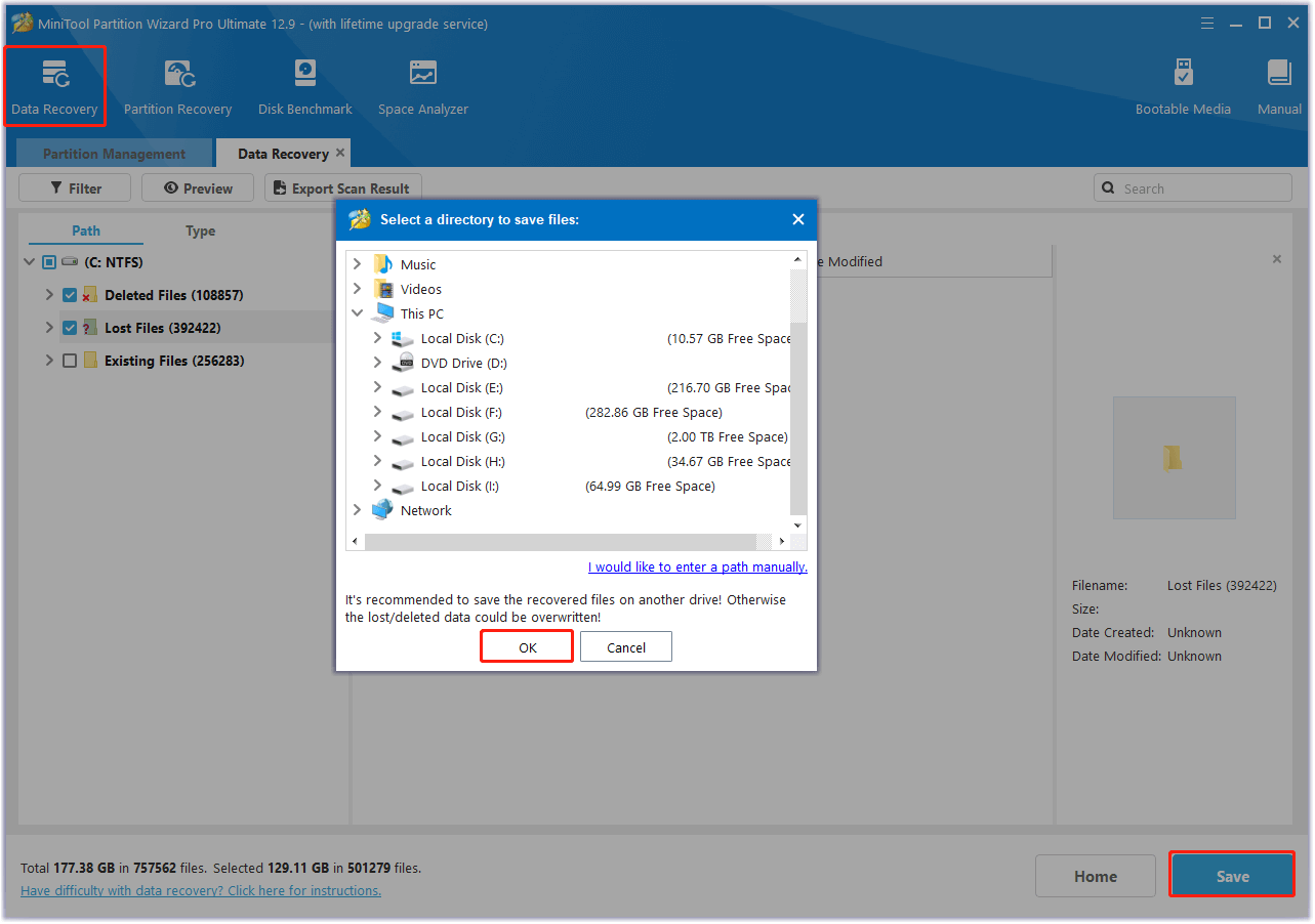 recover lost files with MiniTool Partition Wizard