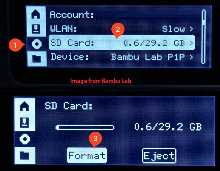 format SD card in Bambu Lab 3D printer