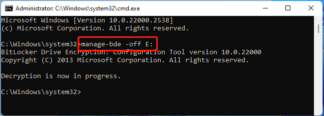 disable BitLocker Encryption for the E drive