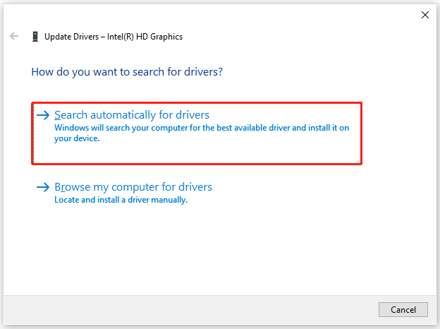 click Search automatically for drivers