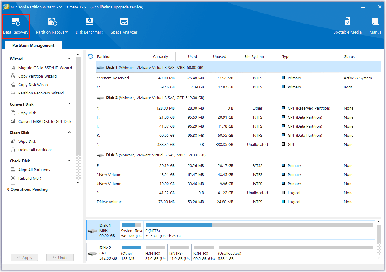 perform data recovery with MiniTool Partition Wizard