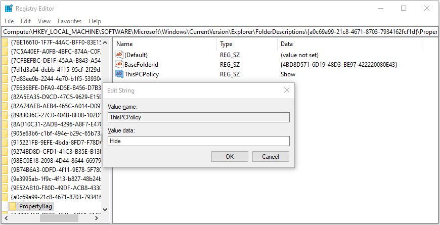 hide Music folder using Registry Editor